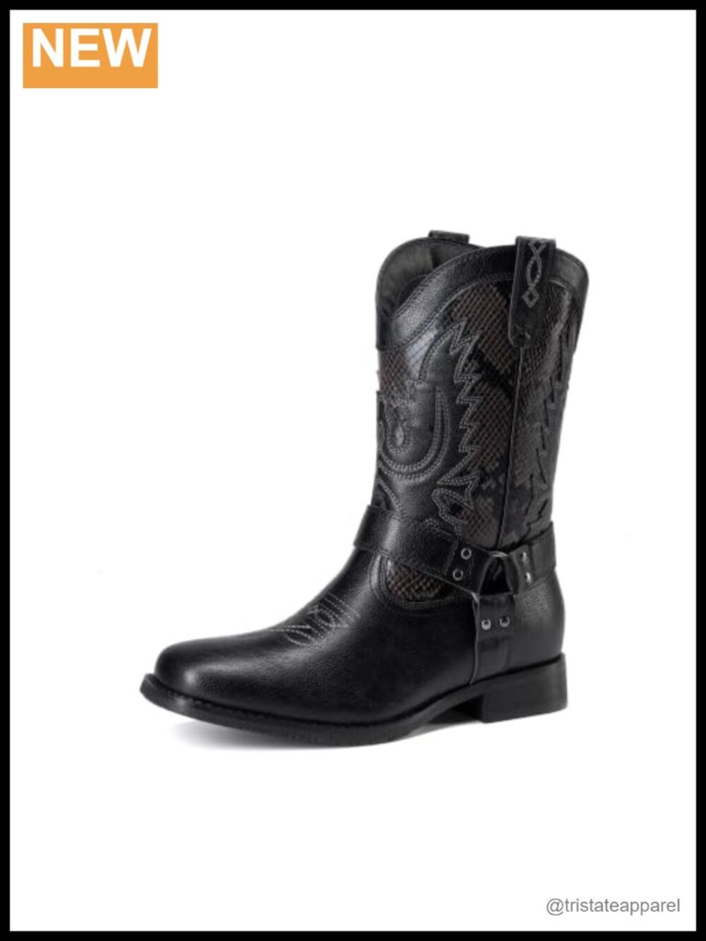 Mens Square Toe Western Cowboy Boots Faux Leather Calf High Pull On